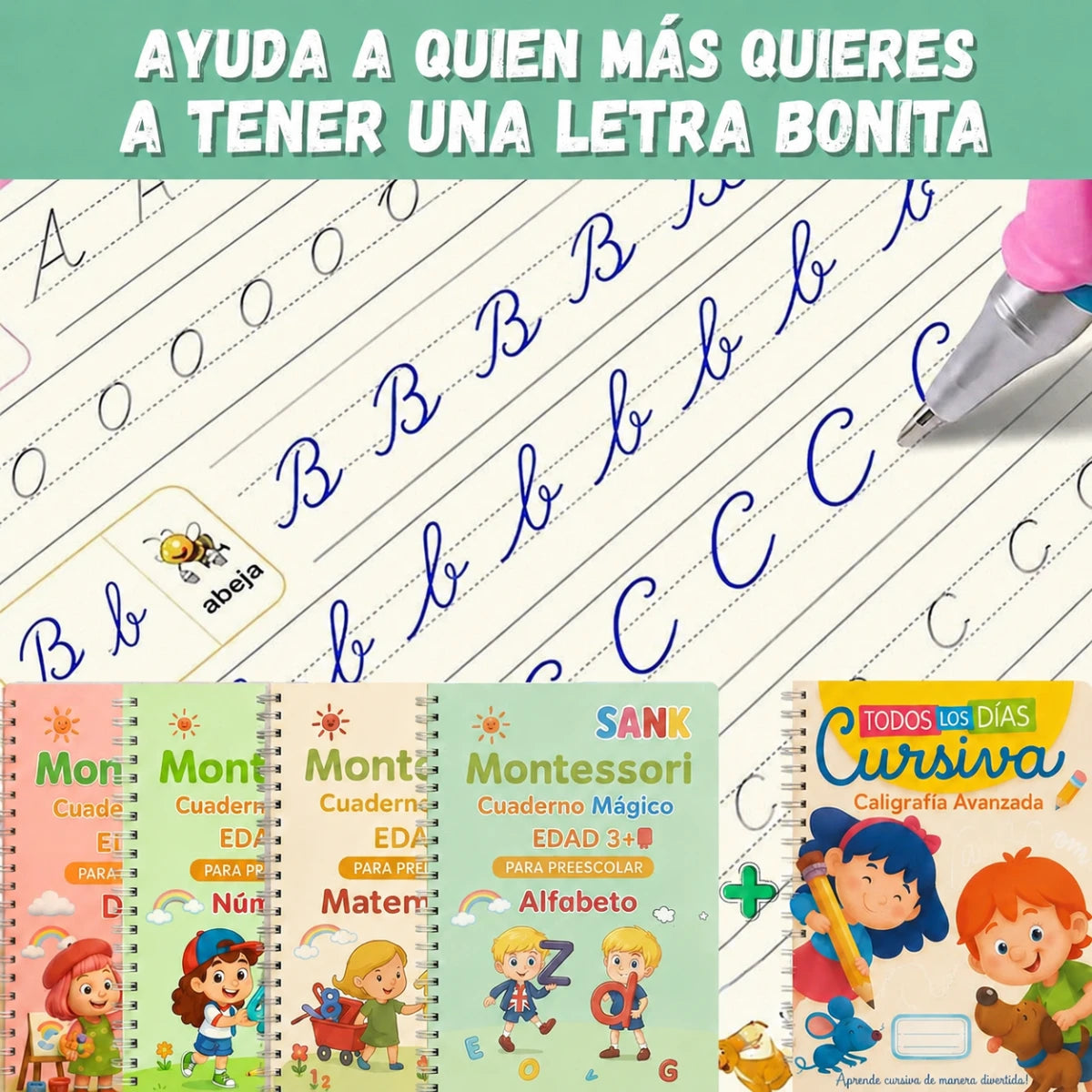 Kit de 4 Libros de Caligrafía con Tinta Mágica Reutilizable